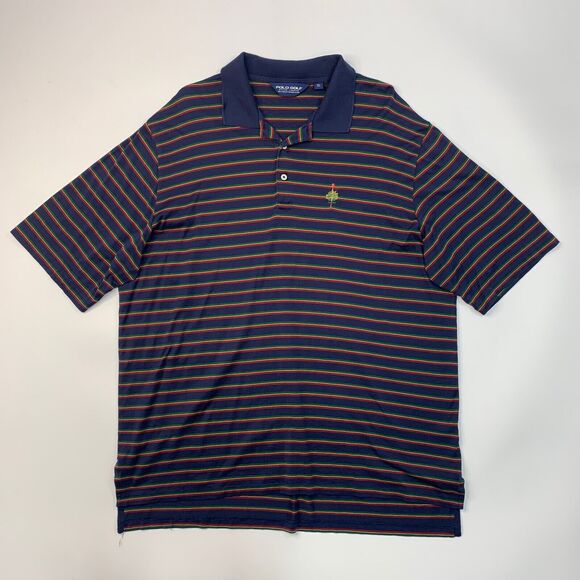 Ralph Lauren Polo Shirt Mens XL Extra Large Navy Golf Striped Pima Cotton Preppy - Picture 2 of 9